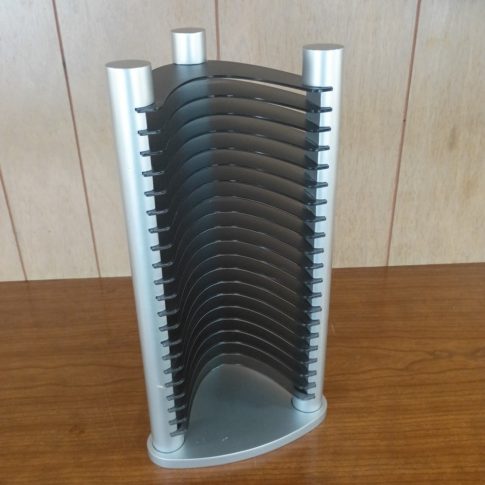 Atlantic Gray Acrylic Wood 20 CD Tower Rack Holder Stand 14" VTG 90s Y2K #1